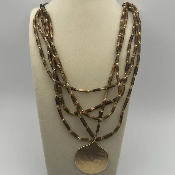New J Jill adjustable beaded necklace with gold color pendant - Picture 3 of 6